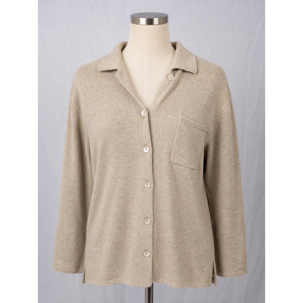 Stephanie Andrews 100% Cashmere Beige Button Front Sweater Cardigan Women’s L